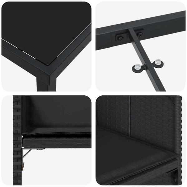 5-teiliges Gartenessen-Set mit Kissen in Schwarz aus Poly-Rattan