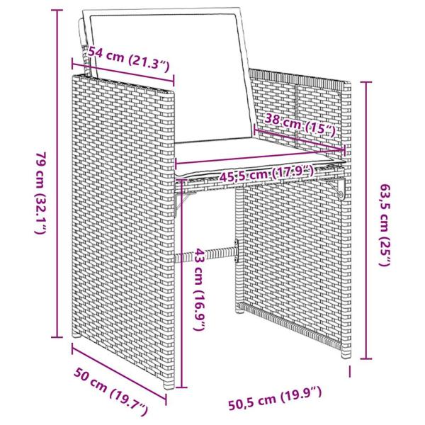 5-teiliges Gartenessen-Set mit Kissen in Schwarz aus Poly-Rattan