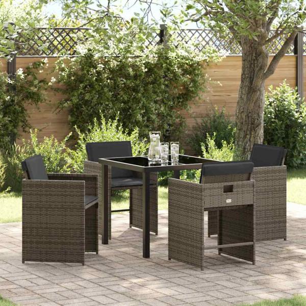 ARDEBO.de - 5-teiliges Gartenmöbel-Set mit Kissen Graues Poly-Rattan