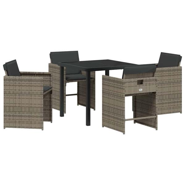 5-teiliges Gartenmöbel-Set mit Kissen Graues Poly-Rattan
