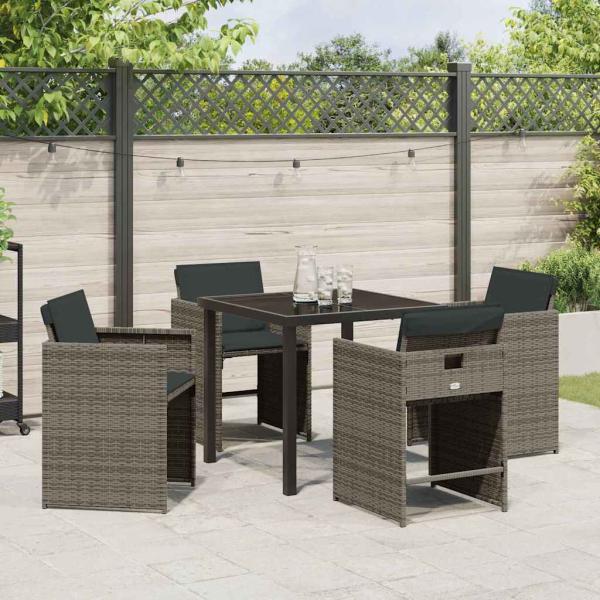 5-teiliges Gartenmöbel-Set mit Kissen Graues Poly-Rattan
