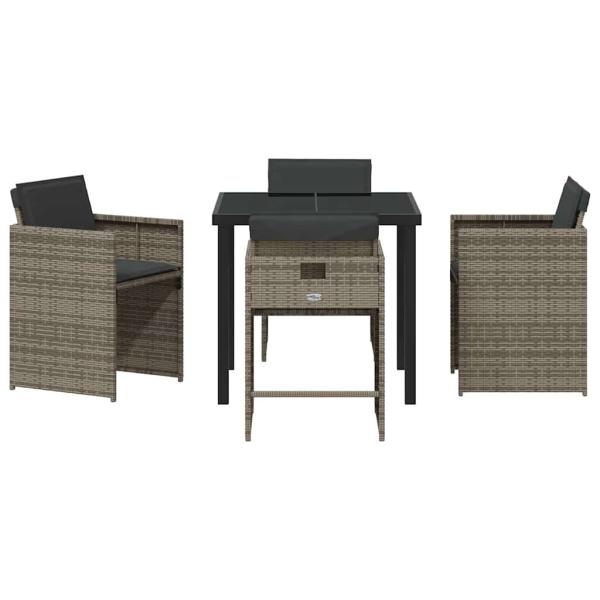 5-teiliges Gartenmöbel-Set mit Kissen Graues Poly-Rattan