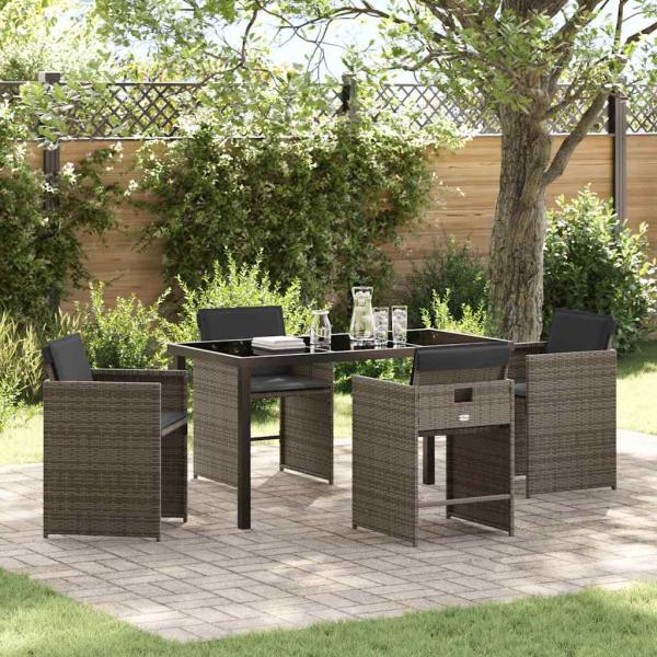 ARDEBO.de - 5-teiliges Garten-Essset mit Kissen Grau Poly-Rattan