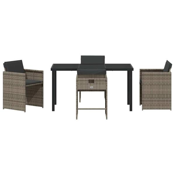 5-teiliges Garten-Essset mit Kissen Grau Poly-Rattan