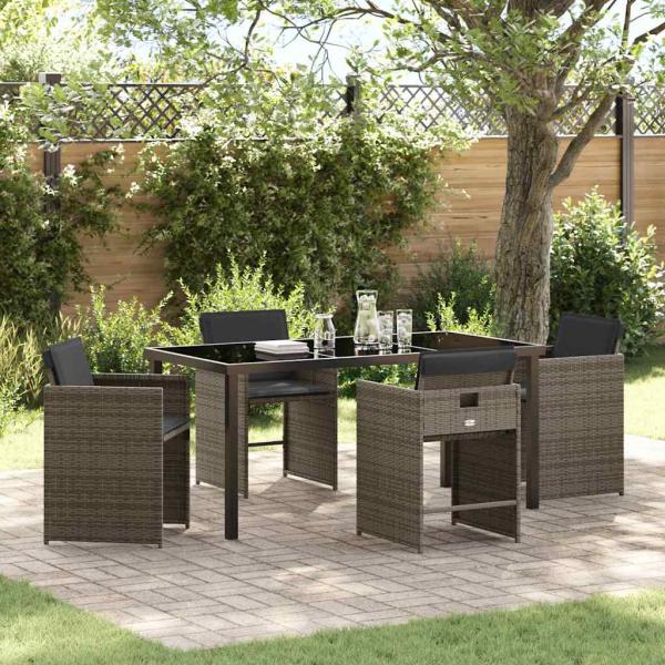 ARDEBO.de - 5-teiliges Garten-Ess-Set mit Kissen Grau Poly-Rattan