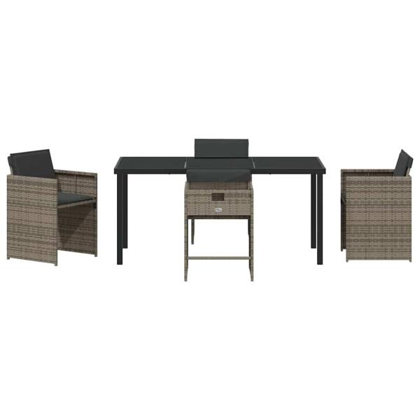 5-teiliges Garten-Ess-Set mit Kissen Grau Poly-Rattan