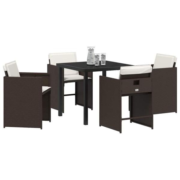 5-teiliges Garten-Esszimmermöbel-Set mit Kissen in Braun aus Poly-Rattan