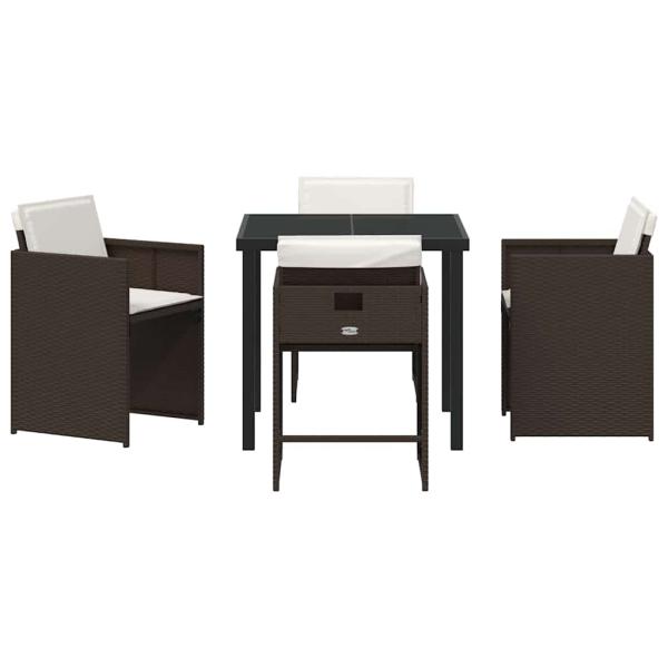 5-teiliges Garten-Esszimmermöbel-Set mit Kissen in Braun aus Poly-Rattan