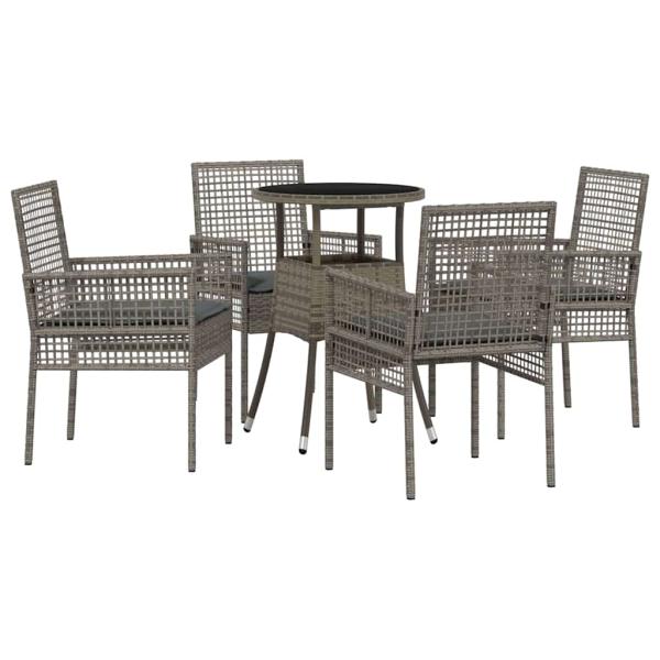 5-teiliges Garten Esszimmer Set Grau Poly Rattan