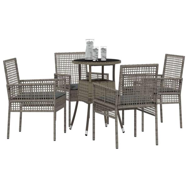 5-teiliges Garten Esszimmer Set Grau Poly Rattan