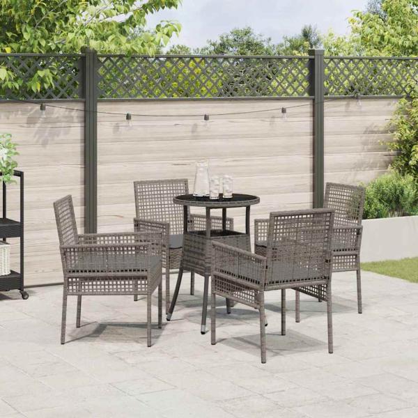 5-teiliges Garten Esszimmer Set Grau Poly Rattan