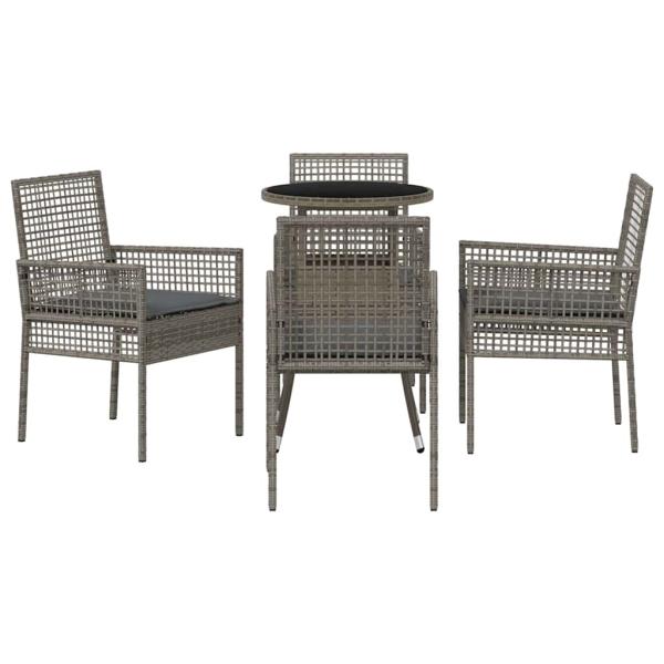 5-teiliges Garten Esszimmer Set Grau Poly Rattan