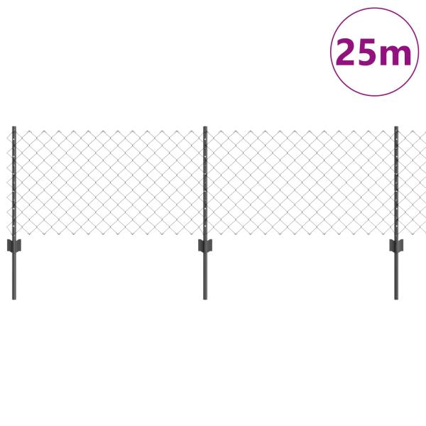 Kettengliederzaun mit 22 U-Posten Grau 0,6x25 m Stahl