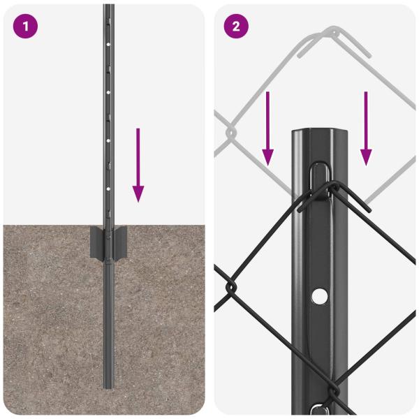 Kettengliederzaun mit 22 U-Posten Grau 0,6x25 m Stahl