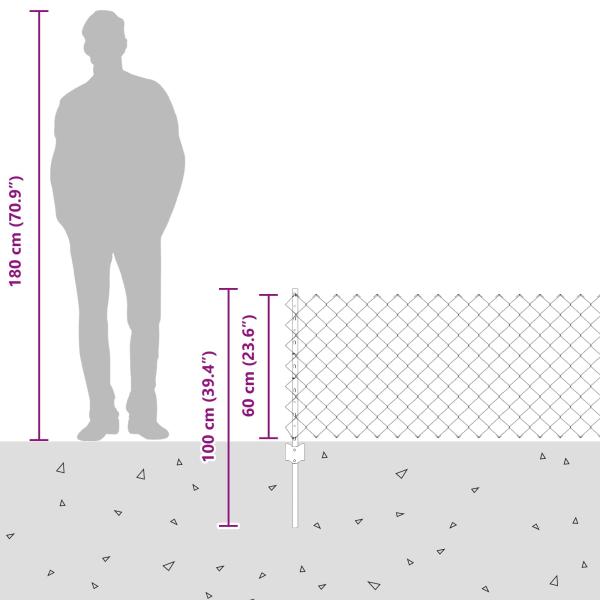 Kettengliederzaun mit 22 U-Posten Grau 0,6x25 m Stahl
