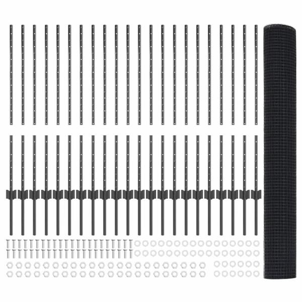 Geschweißter Drahtzaun mit 44 U-Pfosten Grau 1x50 m Stahl