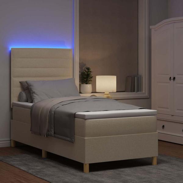 Boxspringbett mit Matratze & LED Creme 100x200 cm Stoff