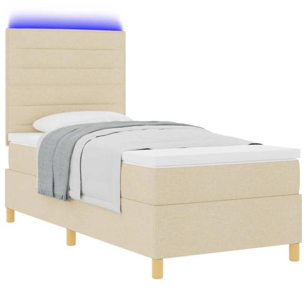 Boxspringbett mit Matratze & LED Creme 100x200 cm Stoff