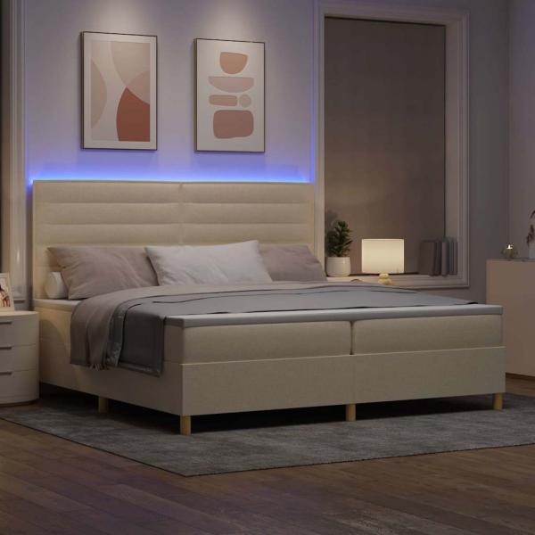 ARDEBO.de - Boxspringbett mit Matratze & LED Creme 200x200 cm Stoff