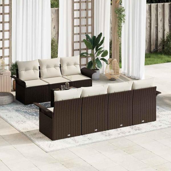 ARDEBO.de - 8-teiliges Garten Sofa Set mit Kissen Braun Poly Rattan