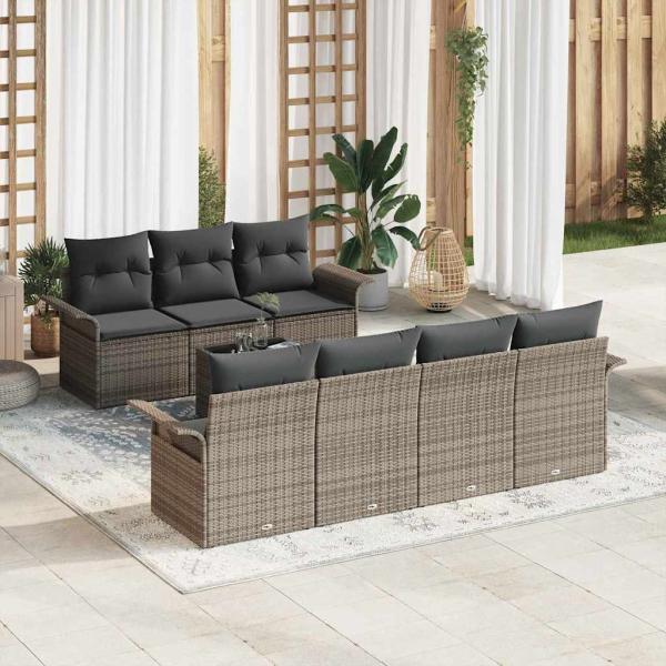 ARDEBO.de - 8-teiliges Garten-Sofa-Set mit Kissen Grau Poly-Rattan