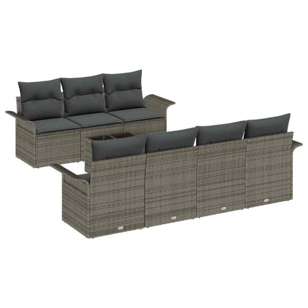 8-teiliges Garten-Sofa-Set mit Kissen Grau Poly-Rattan