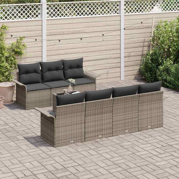 8-teiliges Garten-Sofa-Set mit Kissen Grau Poly-Rattan