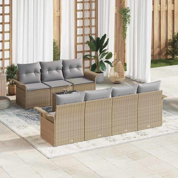 ARDEBO.de - 8-teiliges Garten-Sofaset mit Kissen Beige Poly-Rattan