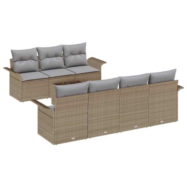 8-teiliges Garten-Sofaset mit Kissen Beige Poly-Rattan