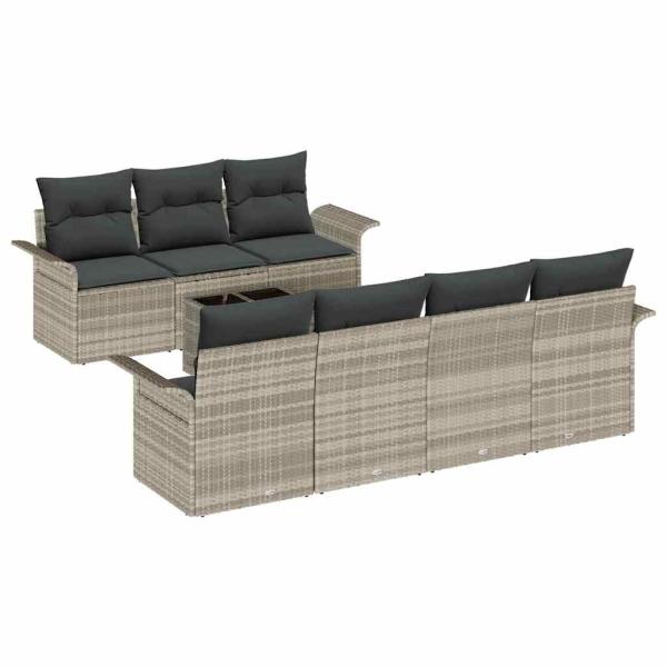 8-teiliges Garten Sofa Set mit Kissen Hellgrau Poly Rattan