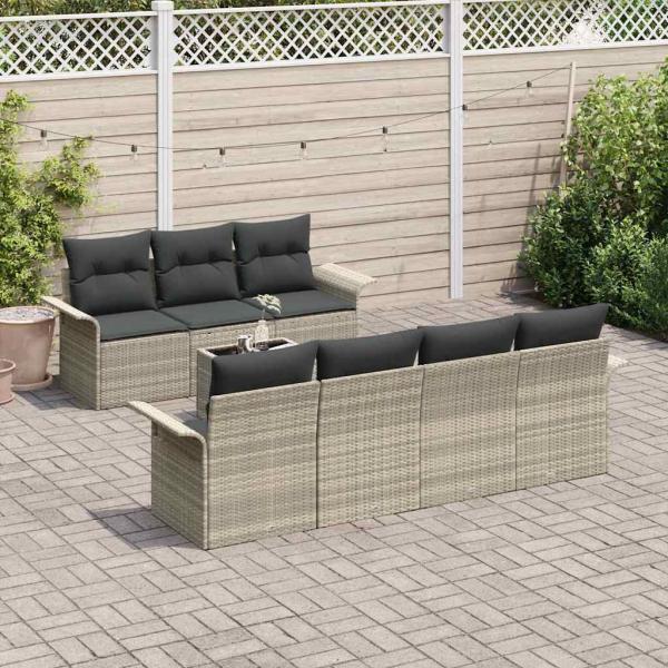 8-teiliges Garten Sofa Set mit Kissen Hellgrau Poly Rattan