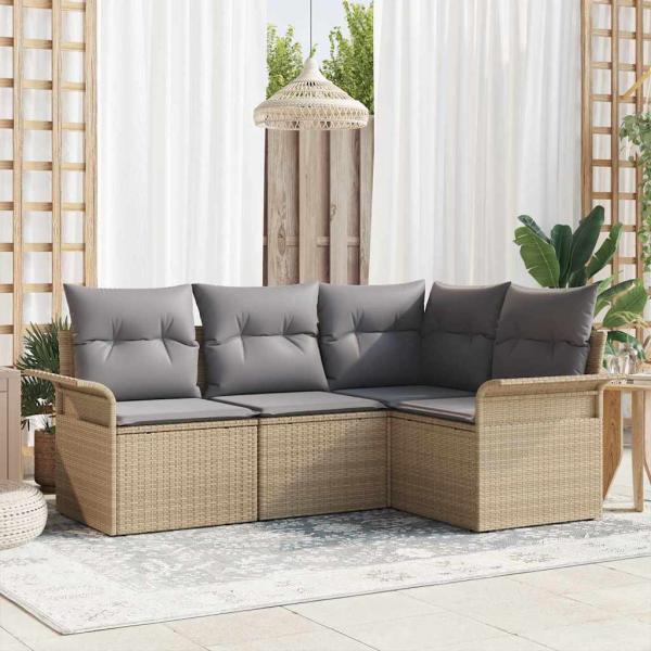ARDEBO.de - 4-teiliges Garten-Sofa-Set mit Kissen in Beige aus Poly-Rattan