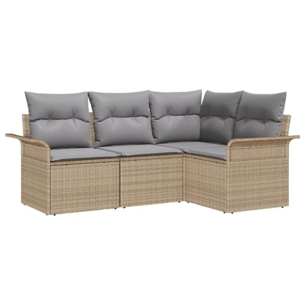 4-teiliges Garten-Sofa-Set mit Kissen in Beige aus Poly-Rattan