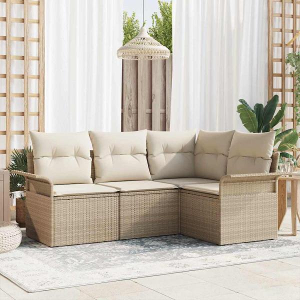 ARDEBO.de - 4-teiliges Garten Sofaset mit Kissen Beige Poly Rattan
