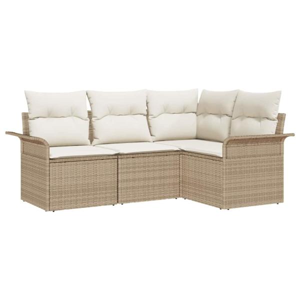 4-teiliges Garten Sofaset mit Kissen Beige Poly Rattan