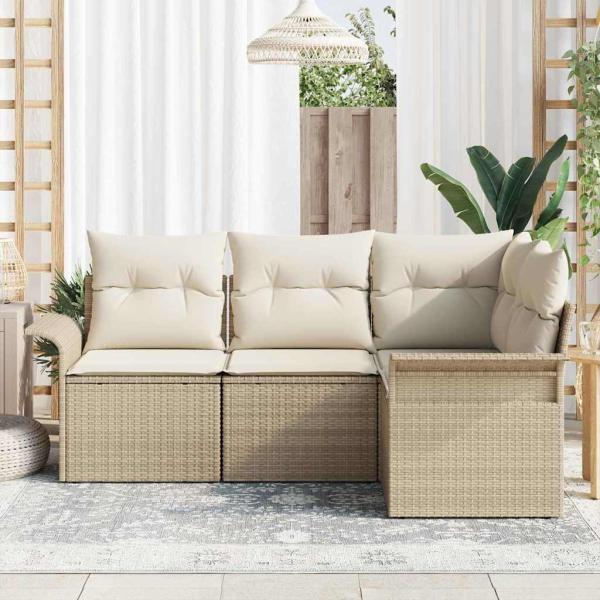 4-teiliges Garten Sofaset mit Kissen Beige Poly Rattan