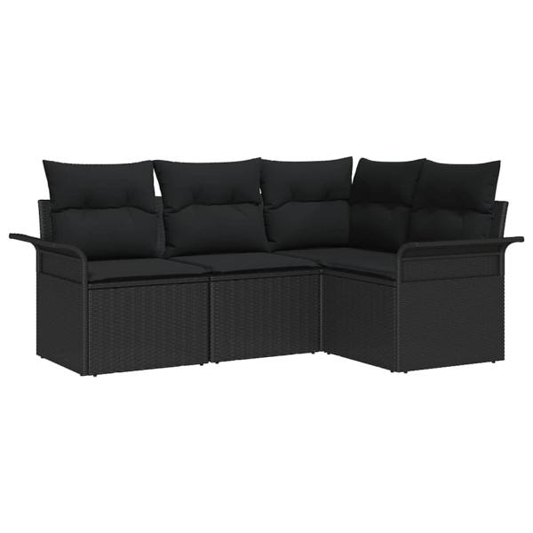 4-teiliges Garten Sofa Set mit Kissen Schwarz Poly Rattan