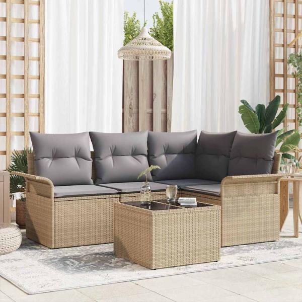 ARDEBO.de - 5-teiliges Garten-Sofa-Set mit Kissen Schwarz Poly-Rattan