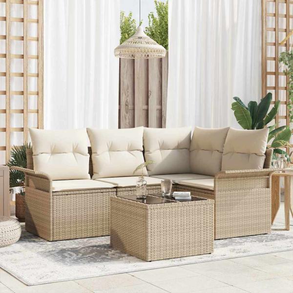 ARDEBO.de - 5-teiliges Garten-Sofa-Set mit Kissen Braun Poly Rattan