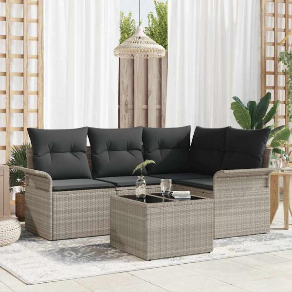 ARDEBO.de - 5-teiliges Garten Sofa Set mit Kissen Grau Poly Rattan