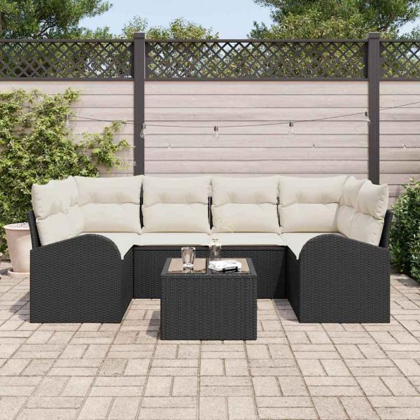 ARDEBO.de - 7-teiliges Garten Sofa Set mit Kissen Schwarz Poly Rattan