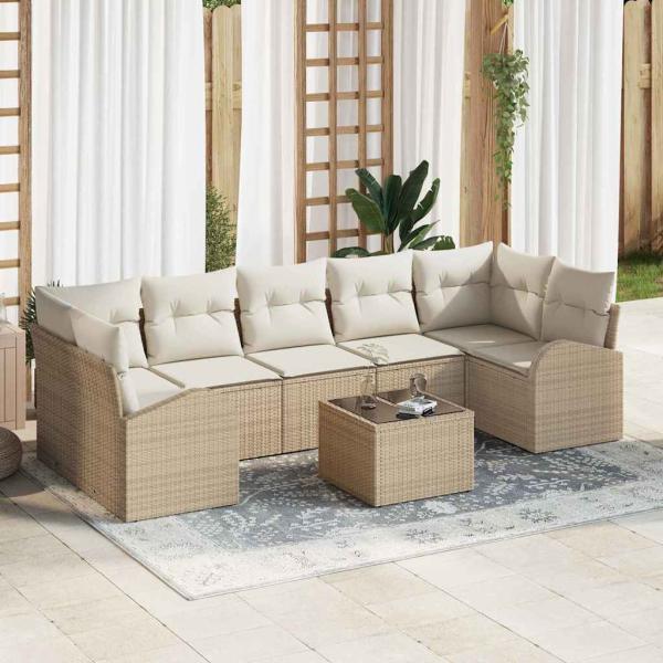 ARDEBO.de - 8-teiliges Garten-Sofa-Set mit Kissen Beige Poly-Rattan