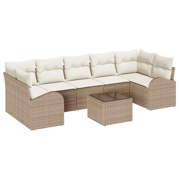 8-teiliges Garten-Sofa-Set mit Kissen Beige Poly-Rattan
