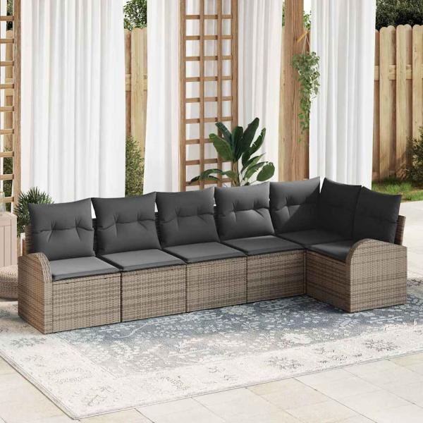 ARDEBO.de - 6-teiliges Garten-Sofa-Set mit Kissen Grau Poly-Rattan