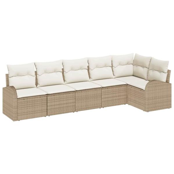 ARDEBO.de - 6-teiliges Garten-Sofa-Set mit Kissen Beige Poly Rattan