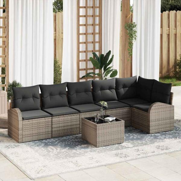 ARDEBO.de - 6-teiliges Garten-Sofa-Set mit Kissen Schwarz Poly Rattan