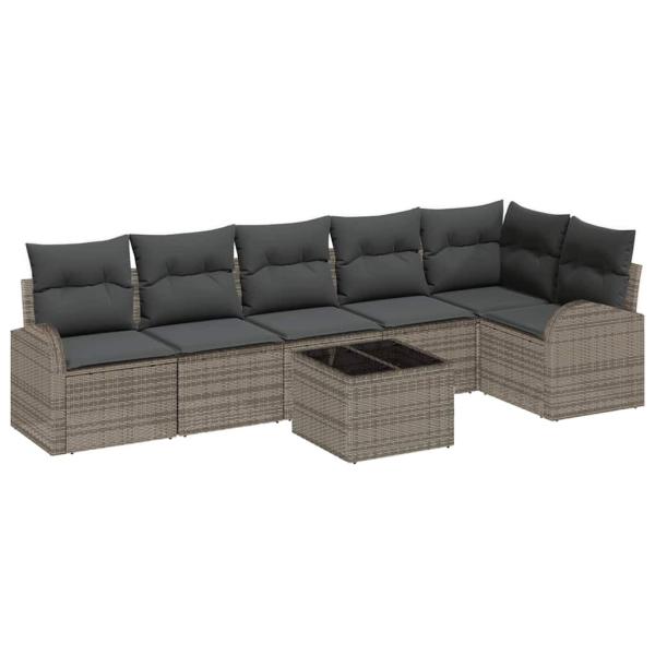 6-teiliges Garten-Sofa-Set mit Kissen Schwarz Poly Rattan