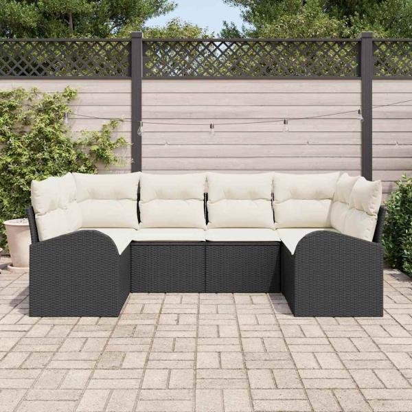 6-teiliges Garten Sofa Set mit Kissen Schwarz Poly Rattan