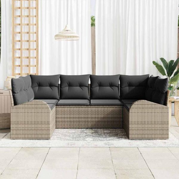 6-teiliges Garten Sofa Set mit Kissen Grau Poly Rattan