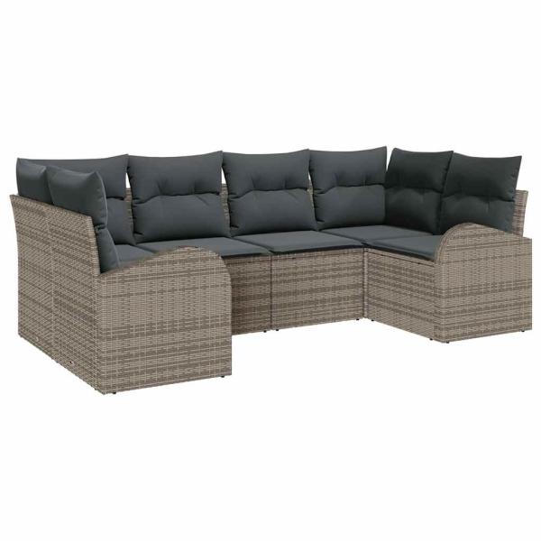 6-teiliges Garten Sofa Set mit Kissen Grau Poly Rattan